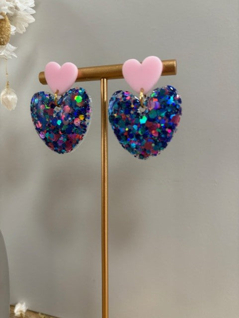 Boucles d'oreille cœur paillettes
