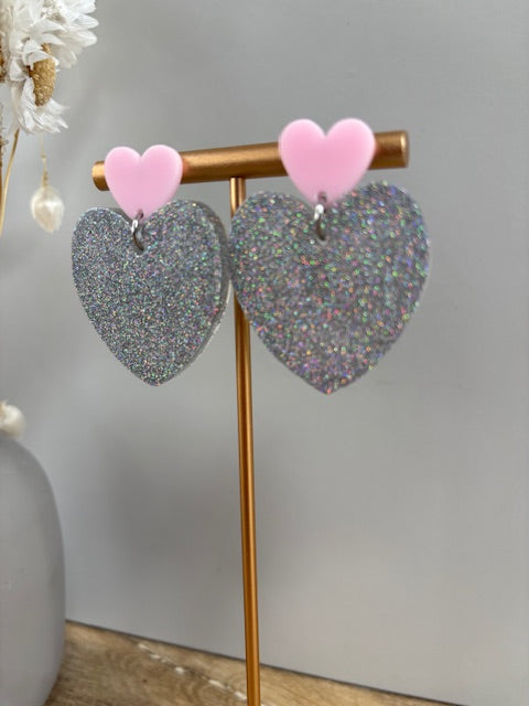 Boucles d'oreille cœur paillettes