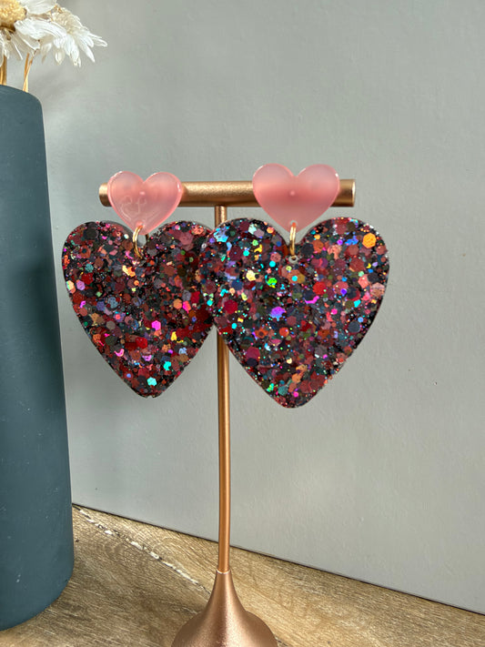 Boucles d'oreilles Cœur XL - Noir & rouge