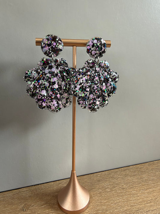 Boucles d’oreilles Coquillage XL - Noir & rose