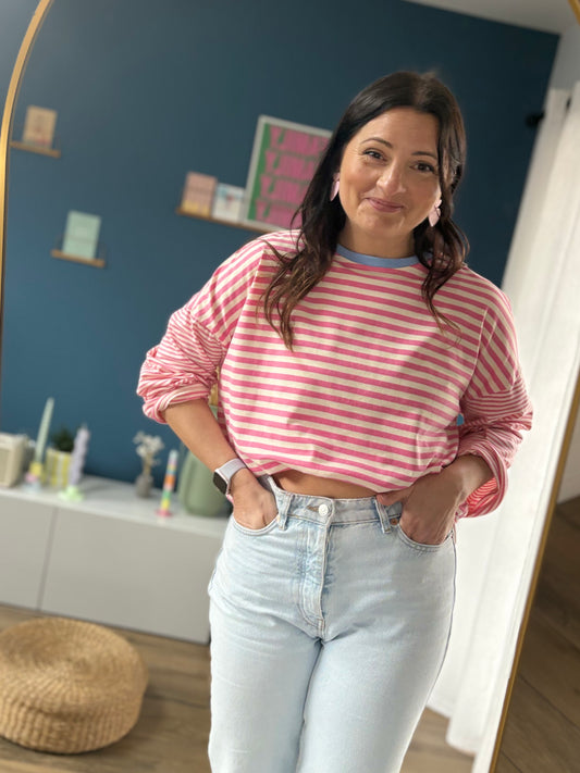 T-shirt Marine rose & blanc