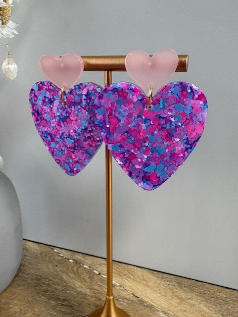 Boucles d'oreille cœur paillettes