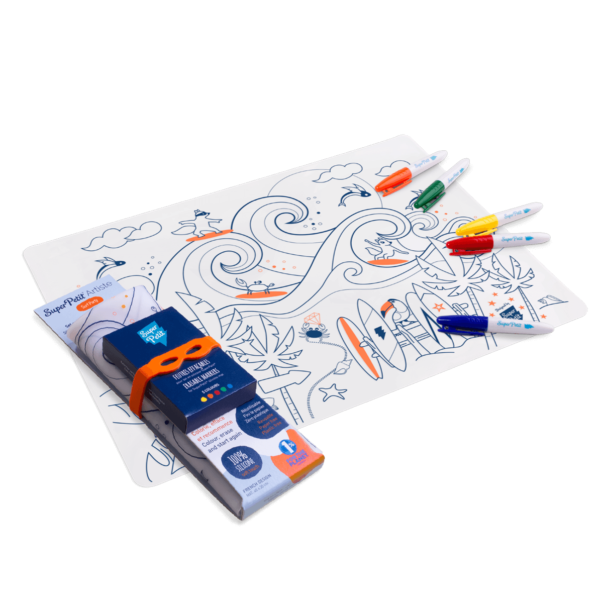 Coloriage réutilisable-Set en silicone SURF 5 feutres inclus