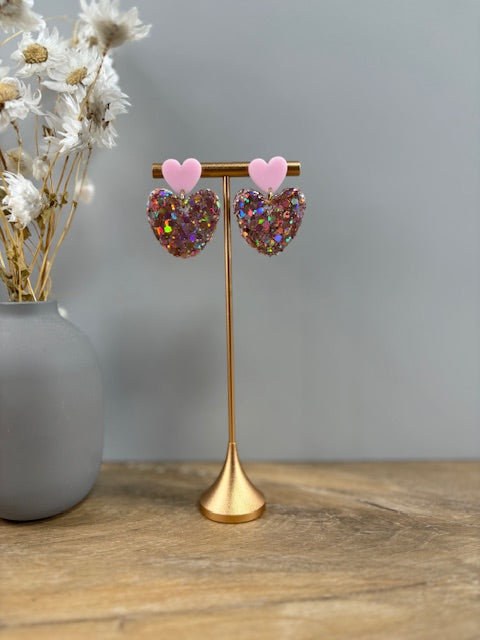 Boucles d'oreille cœur paillettes