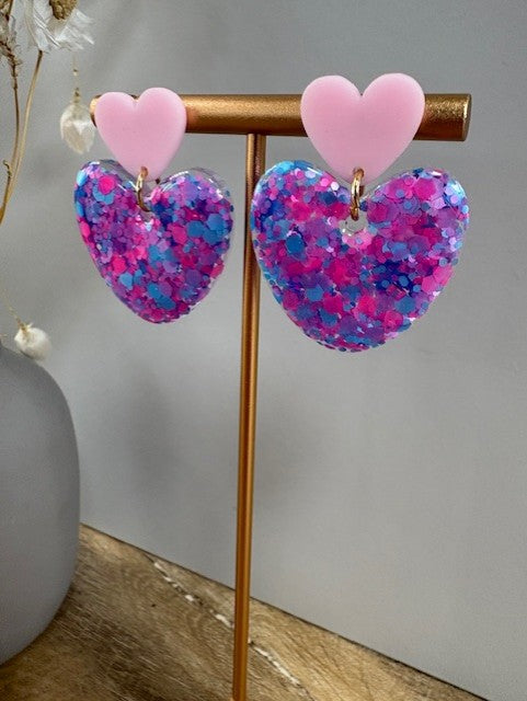 Boucles d'oreille cœur paillettes