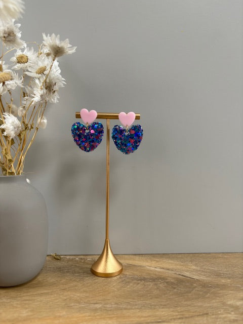 Boucles d'oreille cœur paillettes
