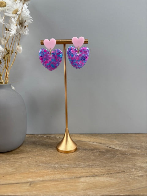 Boucles d'oreille cœur paillettes