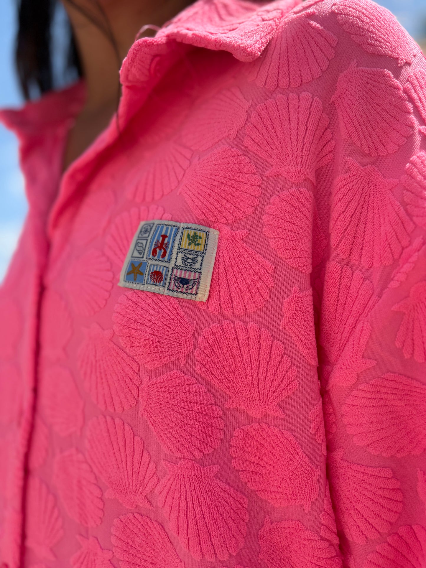 Robe éponge rose fluo