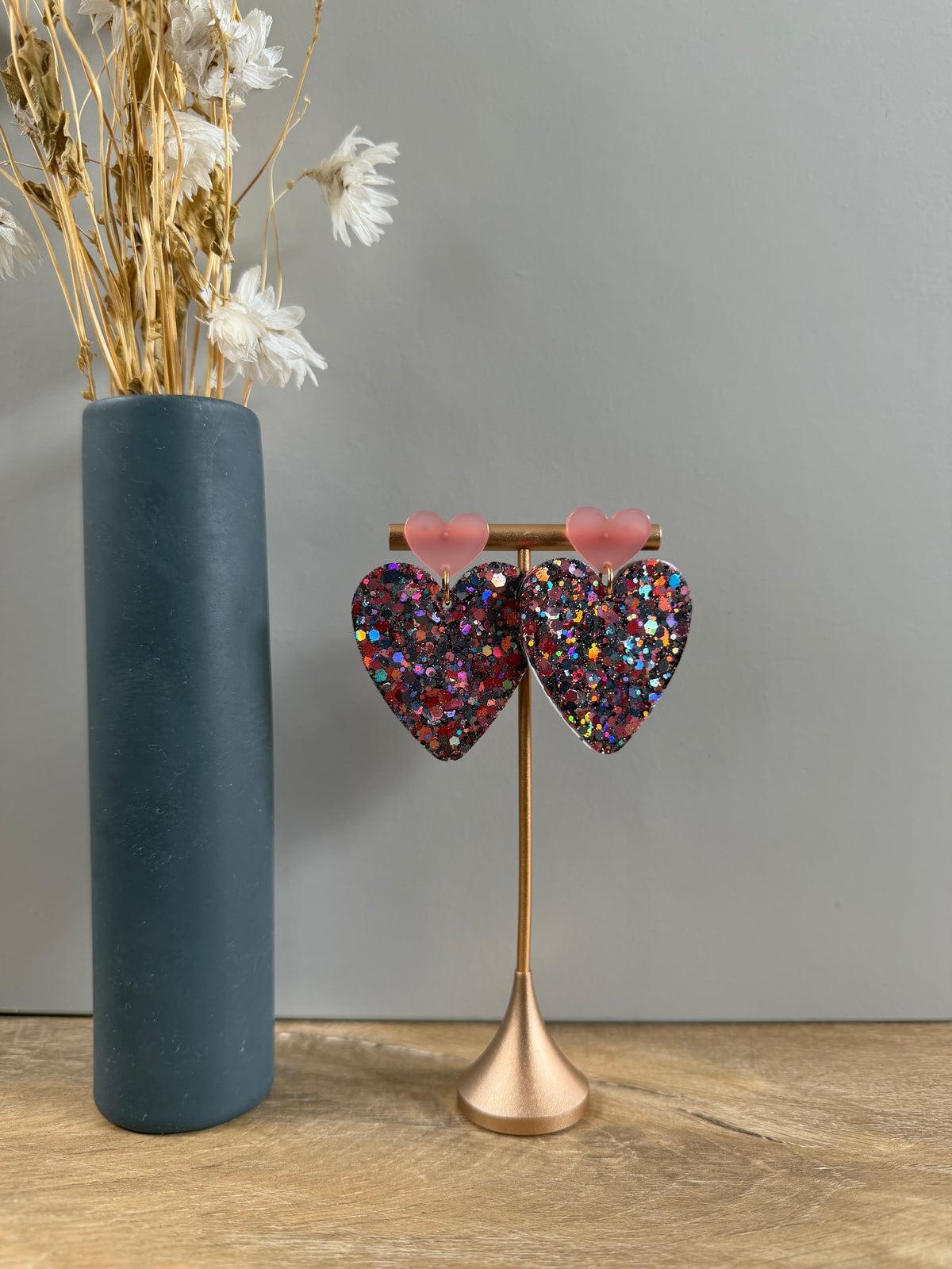 Boucles d'oreilles Cœur XL - Noir & rouge