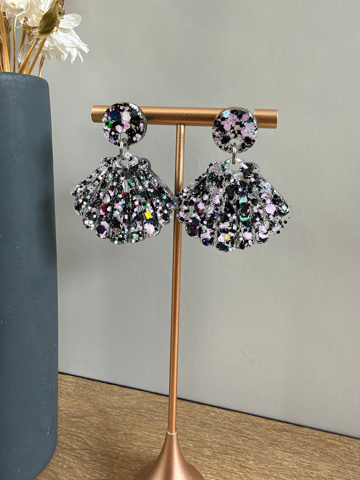 Boucles d’oreilles Coquillage - Noir & rose