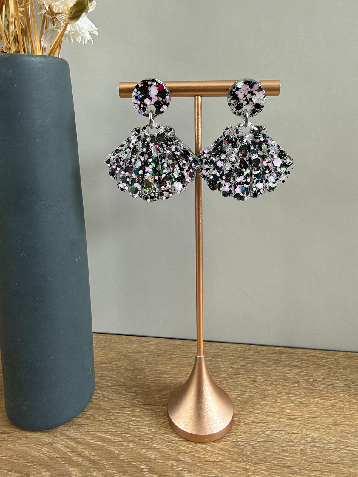 Boucles d’oreilles Coquillage - Noir & rose