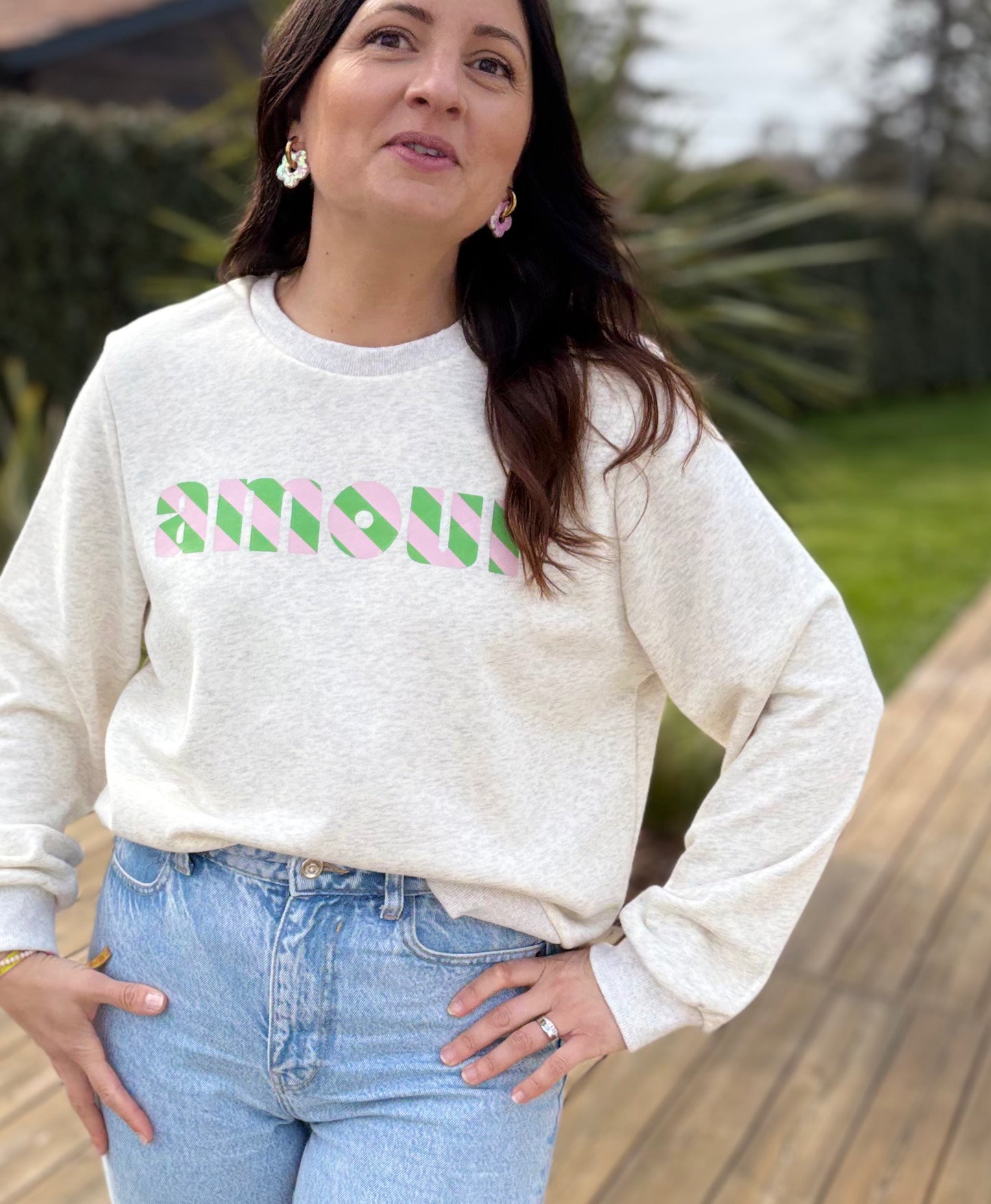 Sweat léger AMOUR rose & vert