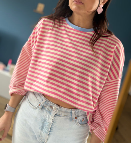 T-shirt Marine rose & blanc