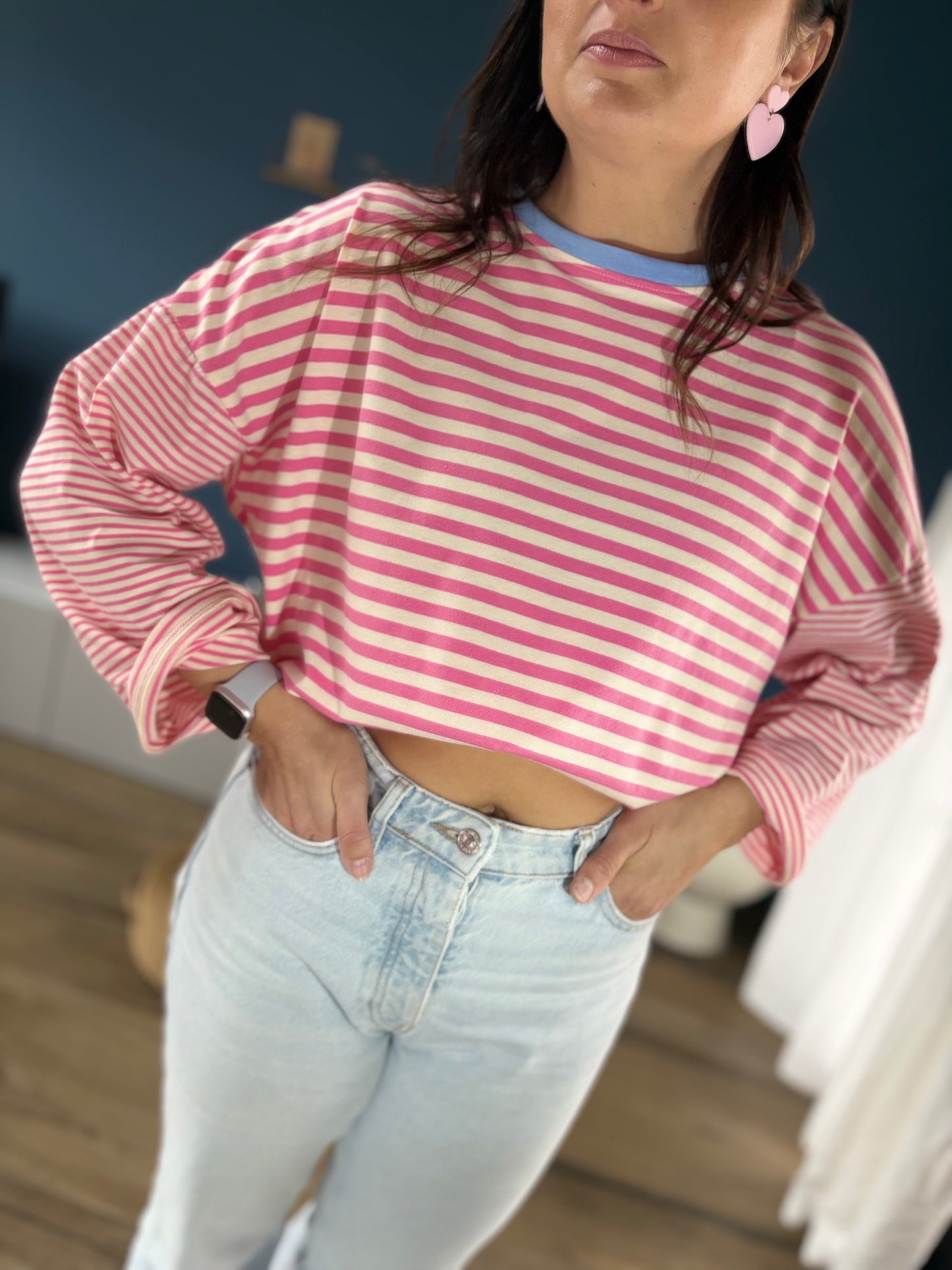 T-shirt Marine rose & blanc