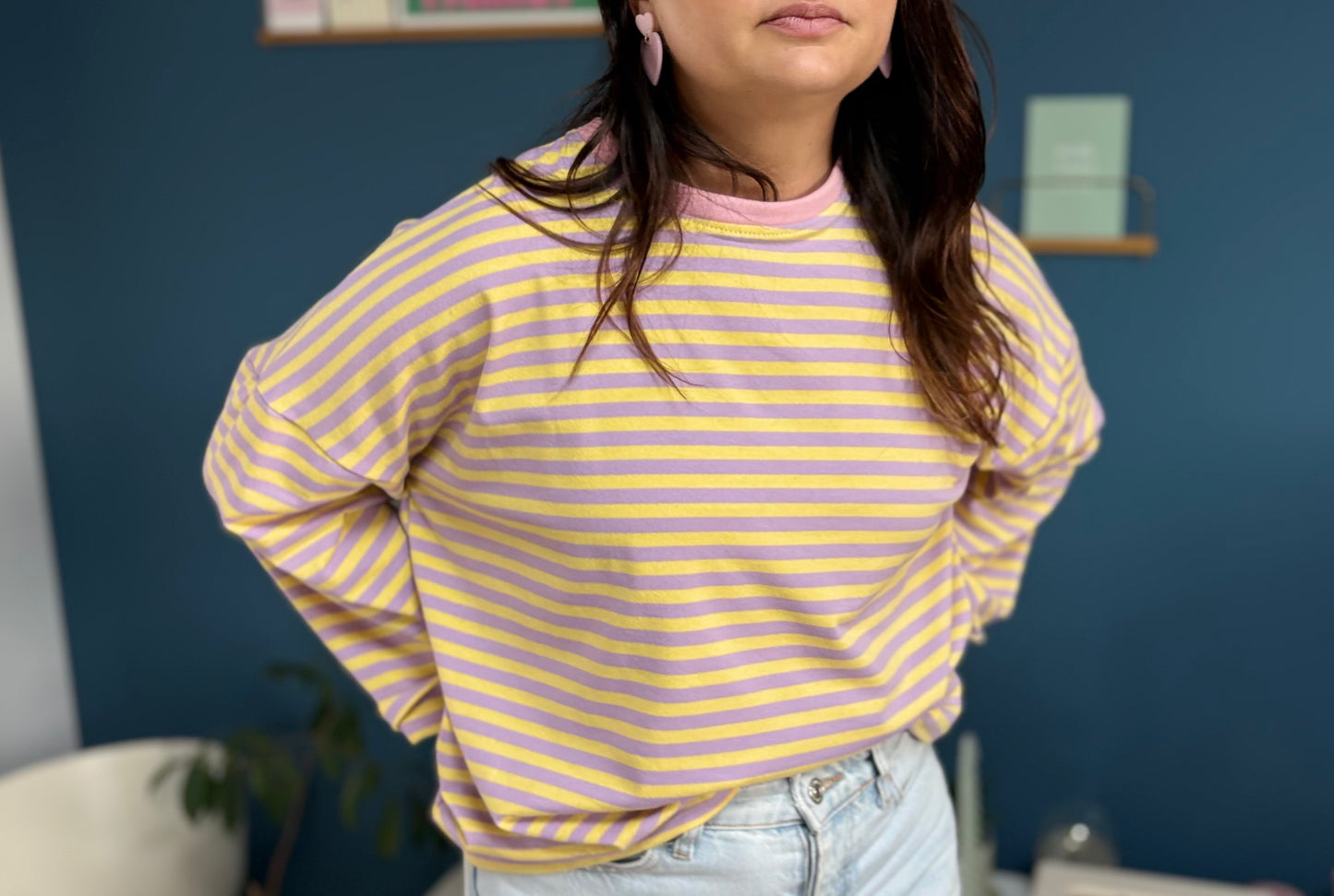 T-shirt Marine jaune & mauve