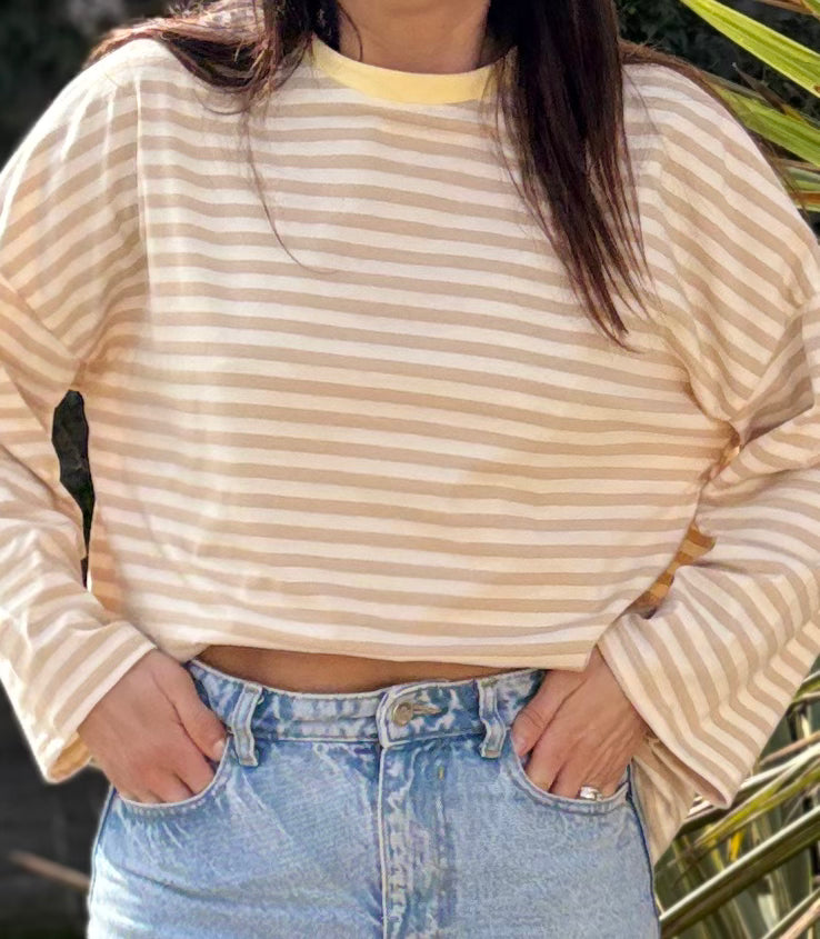 T-shirt Marine beige & blanc