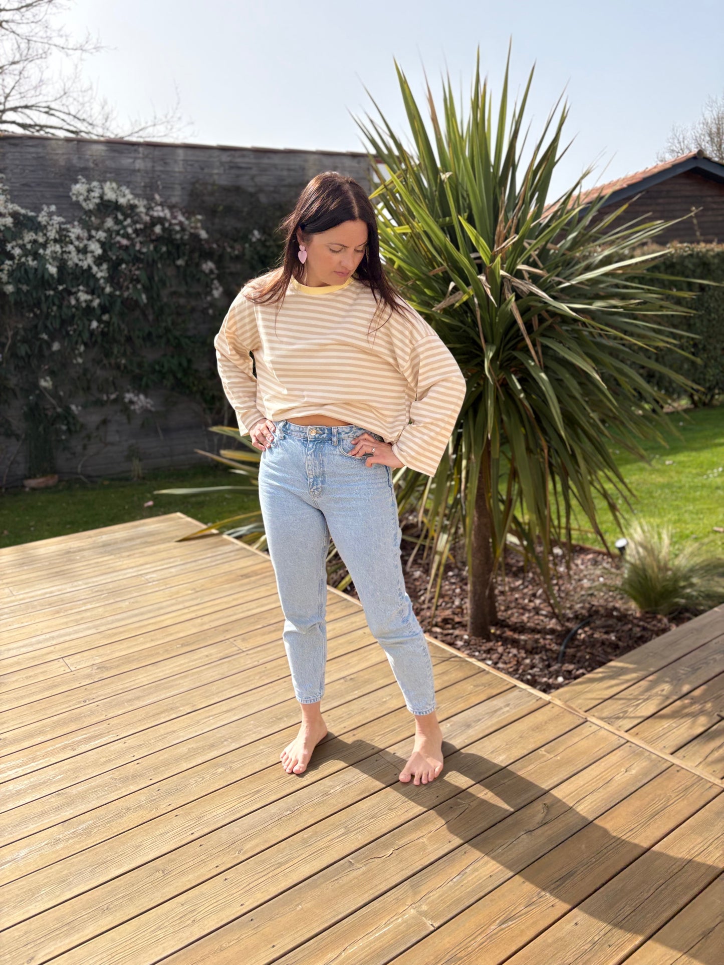 T-shirt Marine beige & blanc