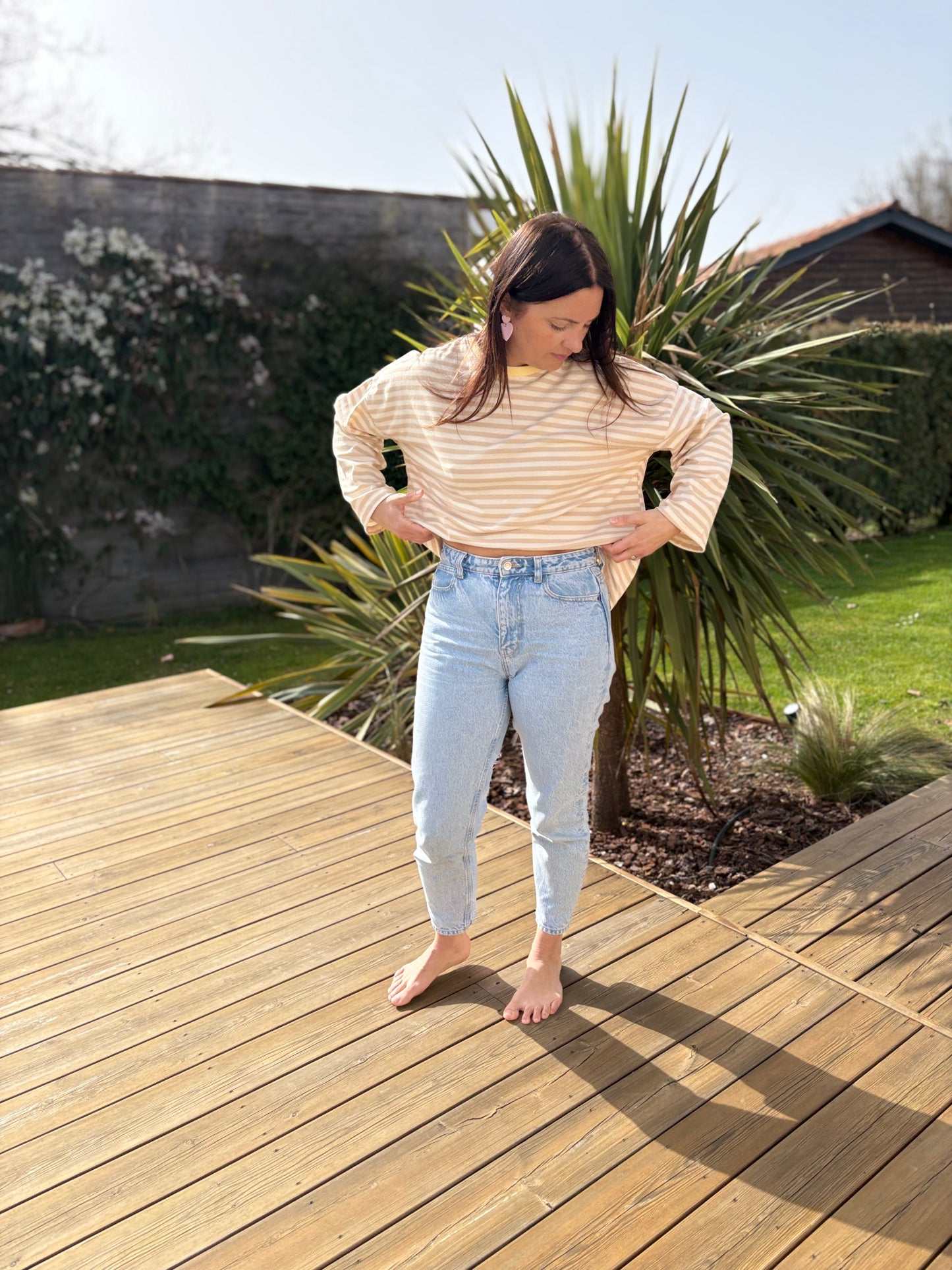 T-shirt Marine beige & blanc