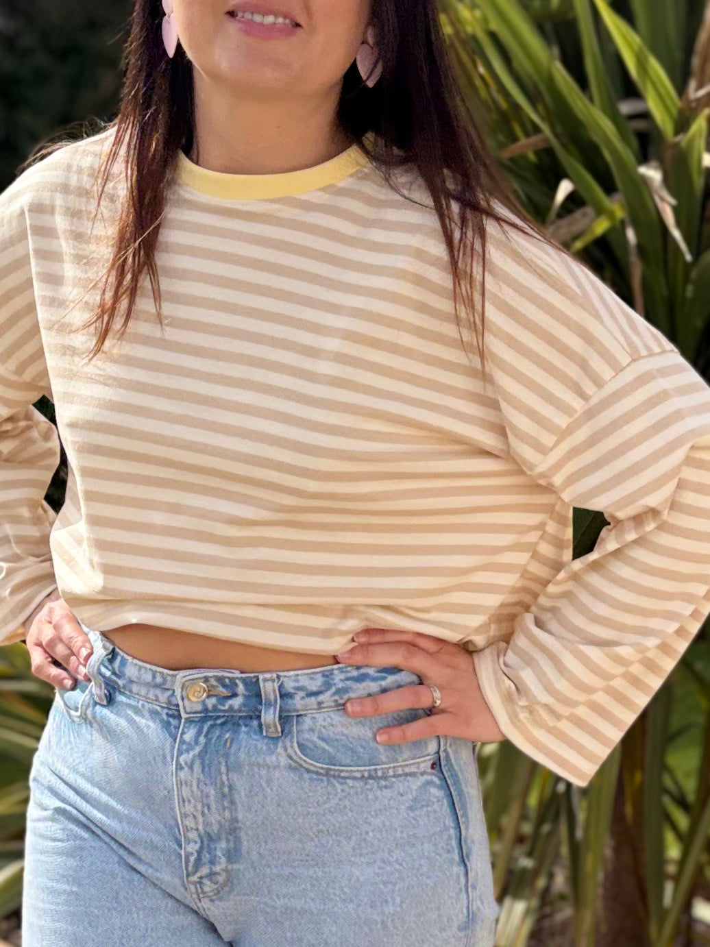 T-shirt Marine beige & blanc