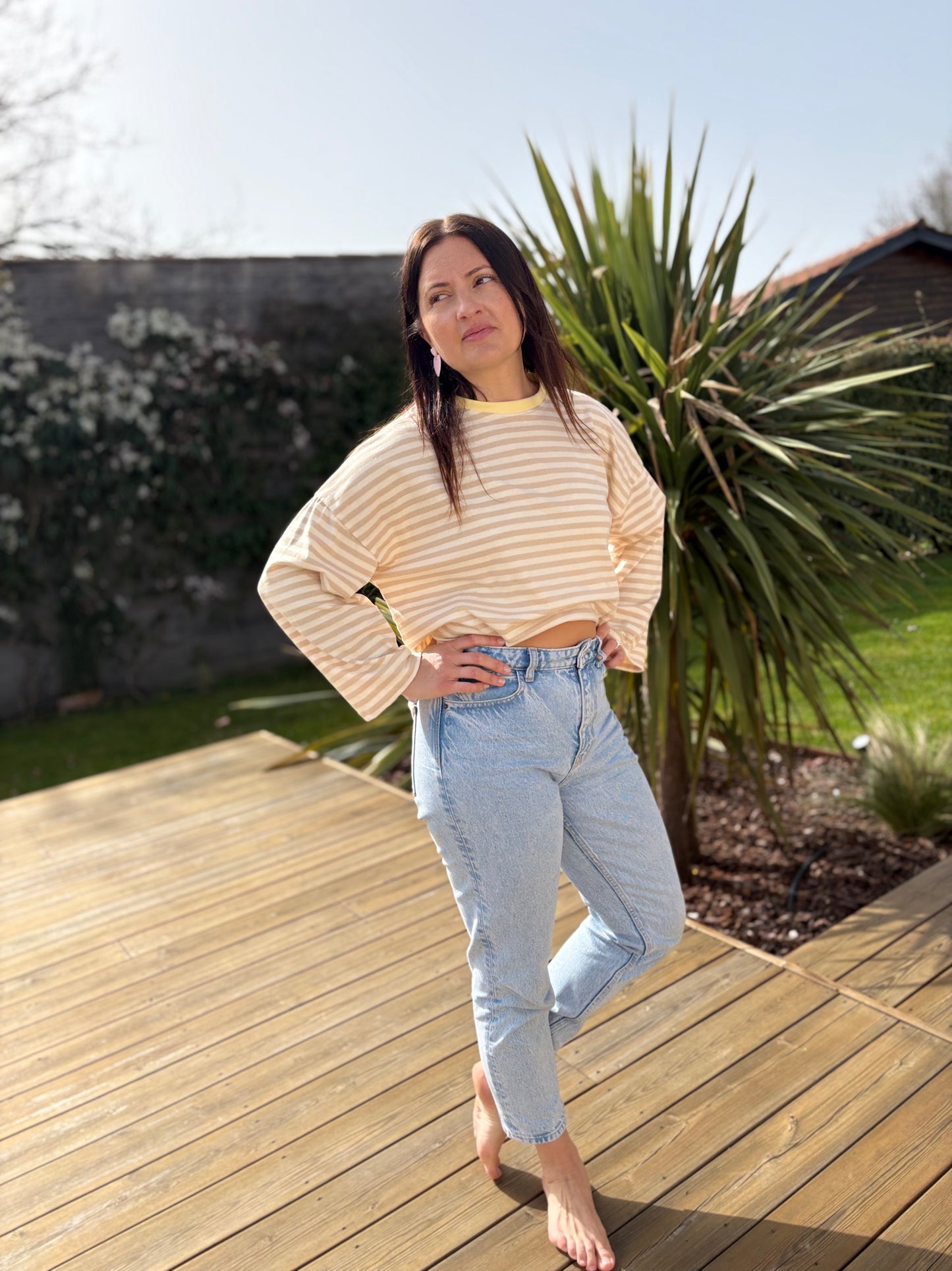 T-shirt Marine beige & blanc