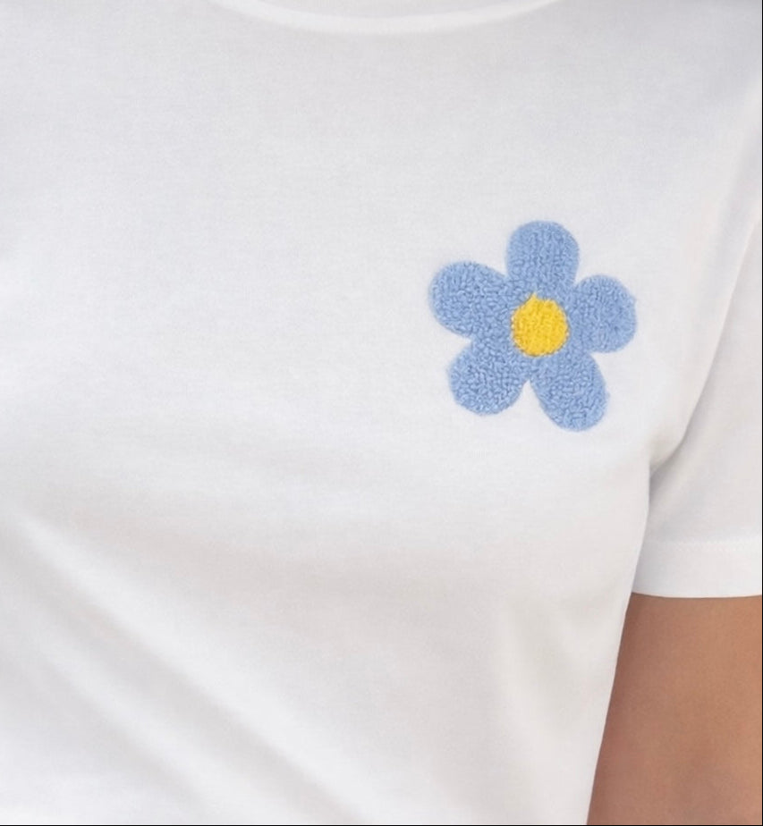 T-shirt fleur bouclette bleu