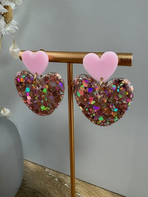Boucles d'oreille cœur paillettes