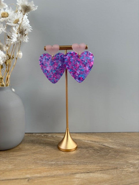 Boucles d'oreille cœur paillettes